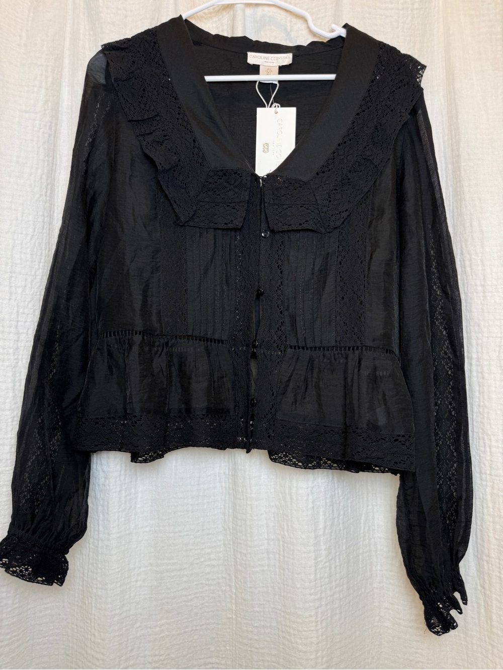 Caroline Constas Black Ruffle Lace Collar Blouse